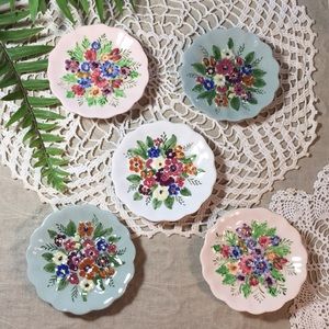 Vintage Floral Hand Painted Tea Bag Holders Set Of 5